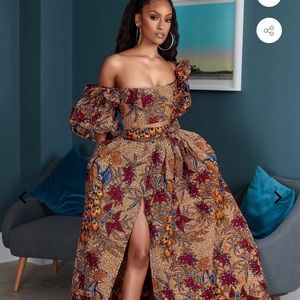 African print grass fields Two piece top and skirt.